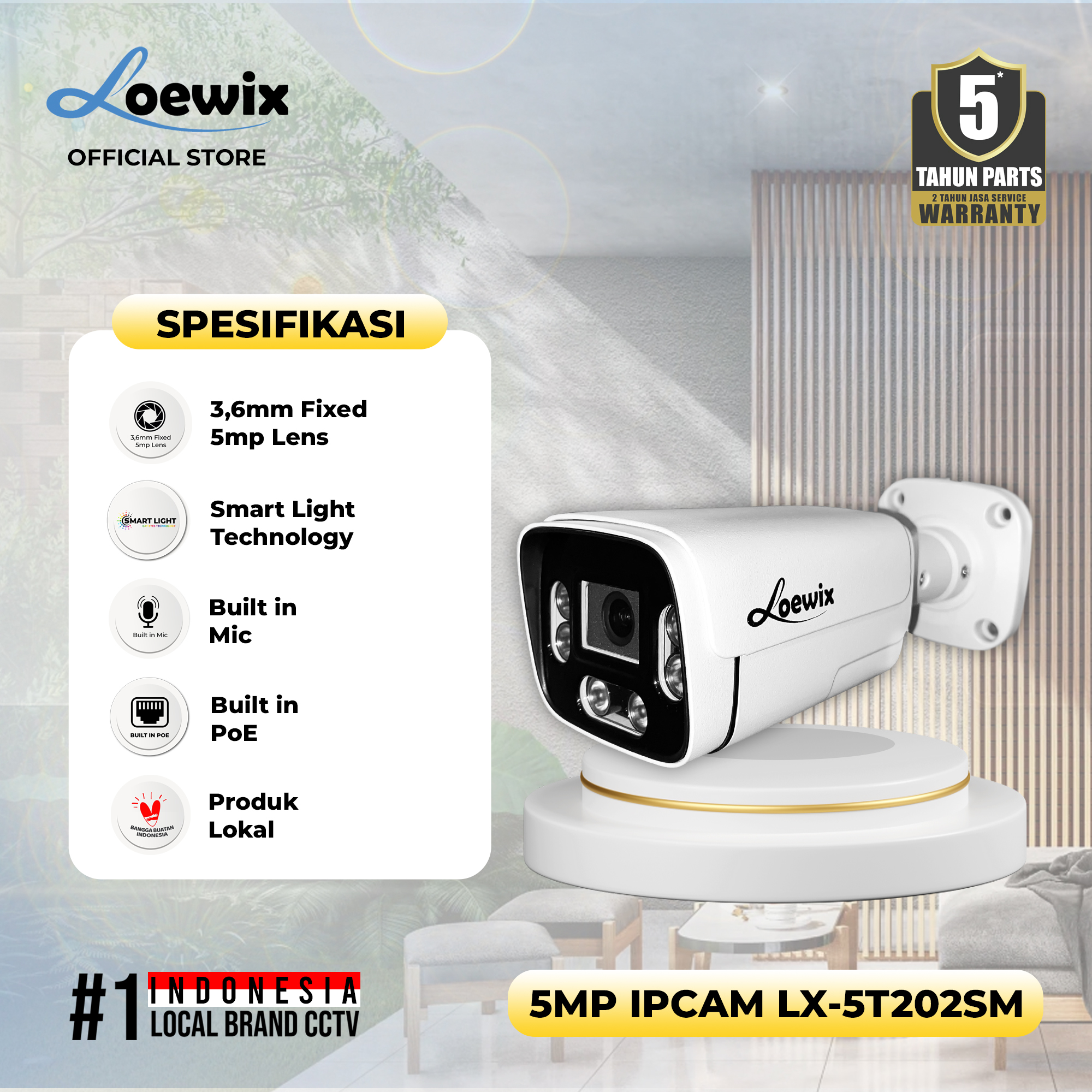 LOEWIX #LX-5T202SM IP CAMERA OUTDOOR 5MP SMART LIGHT, MIC