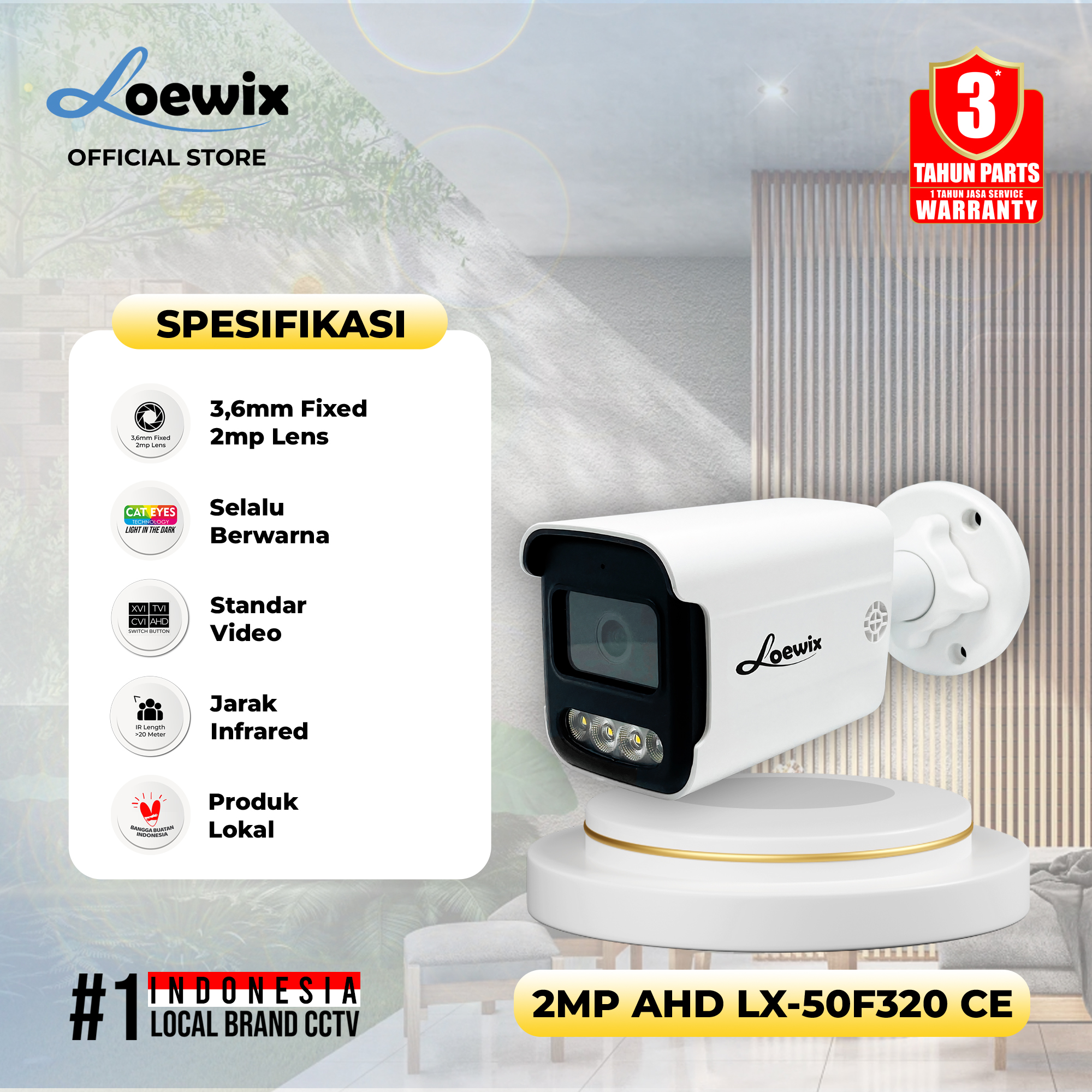 LOEWIX #LX-50F320-CE AHD CAMERA OUTDOOR 2MP 1/3" CAT EYES