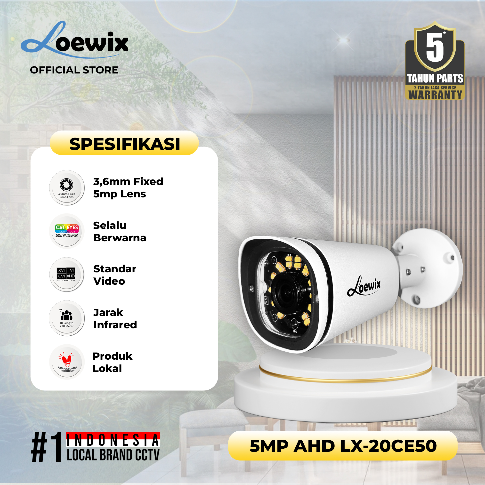 LOEWIX #LX-20CE50 AHD CAMERA OUTDOOR 5MP 1/3" SENSOR SONY IMX335 CAT EYES