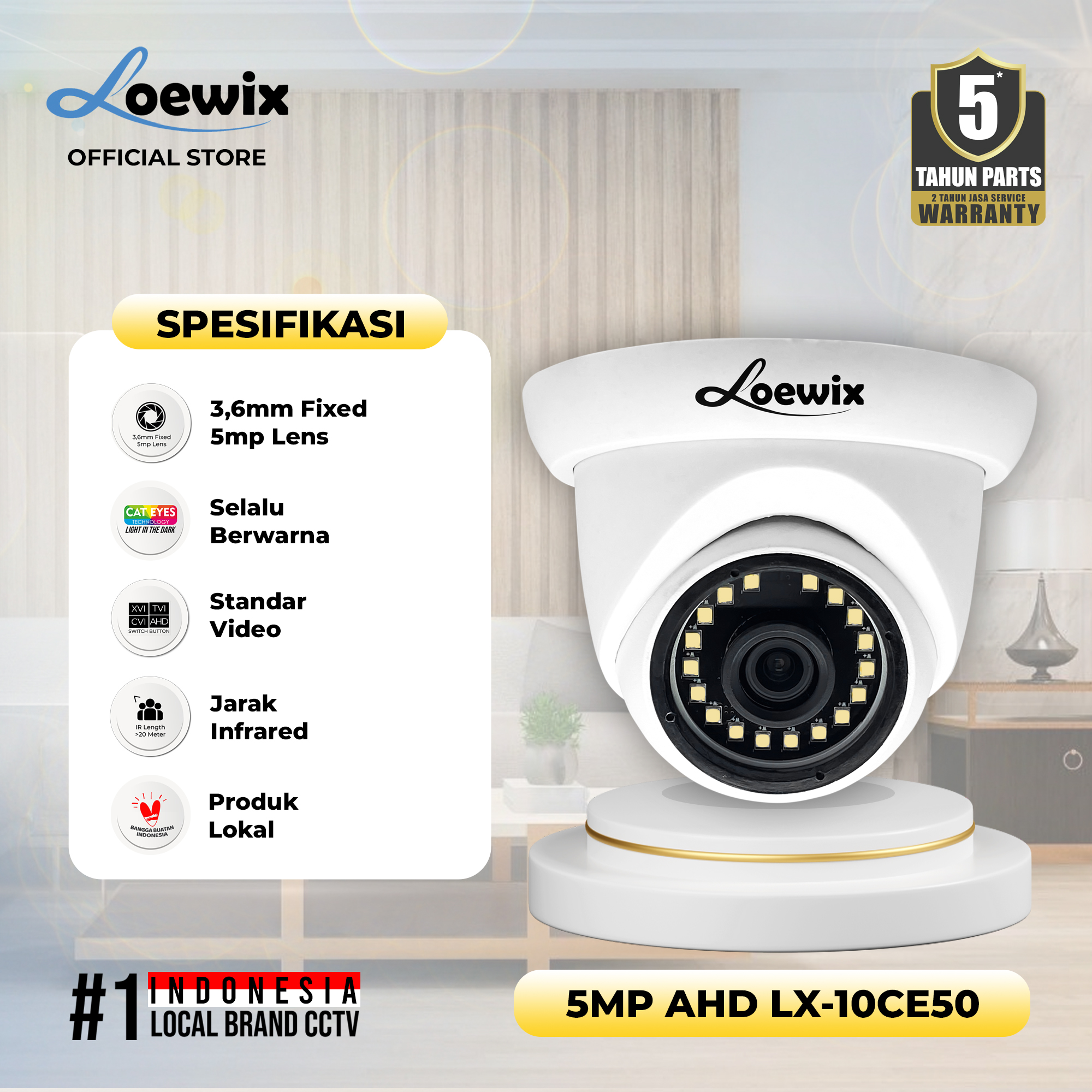 LOEWIX #LX-10CE50 AHD CAMERA INDOOR 5MP 1/3" SENSOR SONY IMX335 CAT EYES