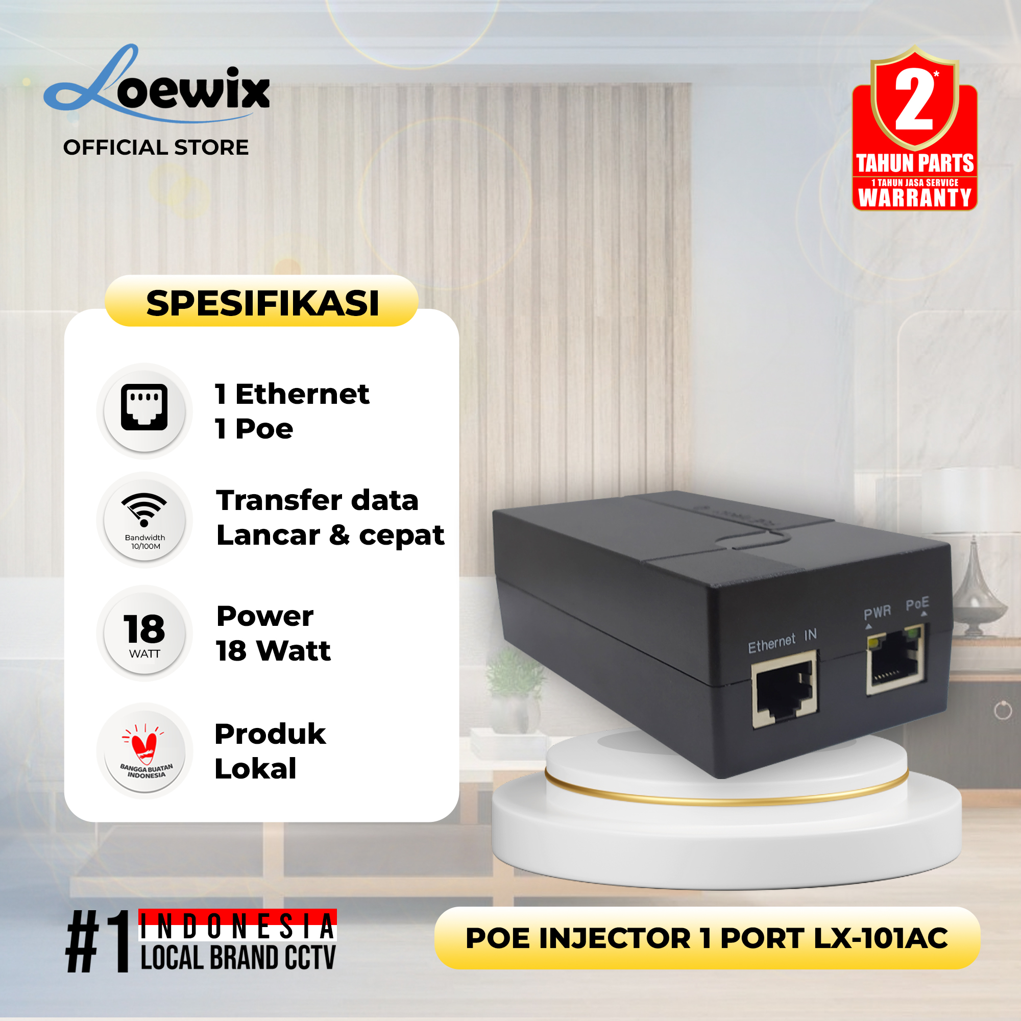 LOEWIX #LX-101AC ADAPTOR POE INJECTOR 18W