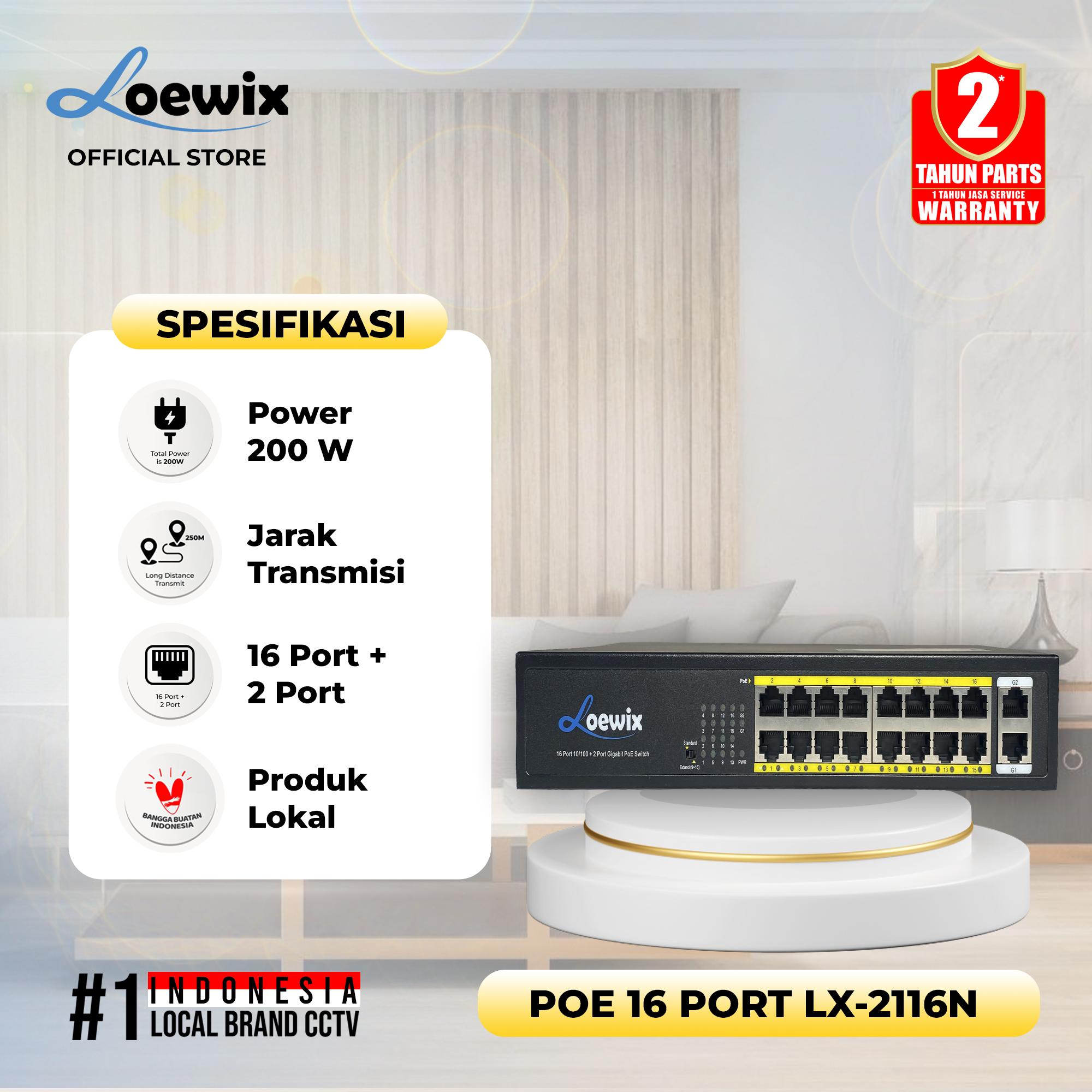 LOEWIX #LX-2116P POE SWITCH 16 PORT + 2 PORT GIGABIT