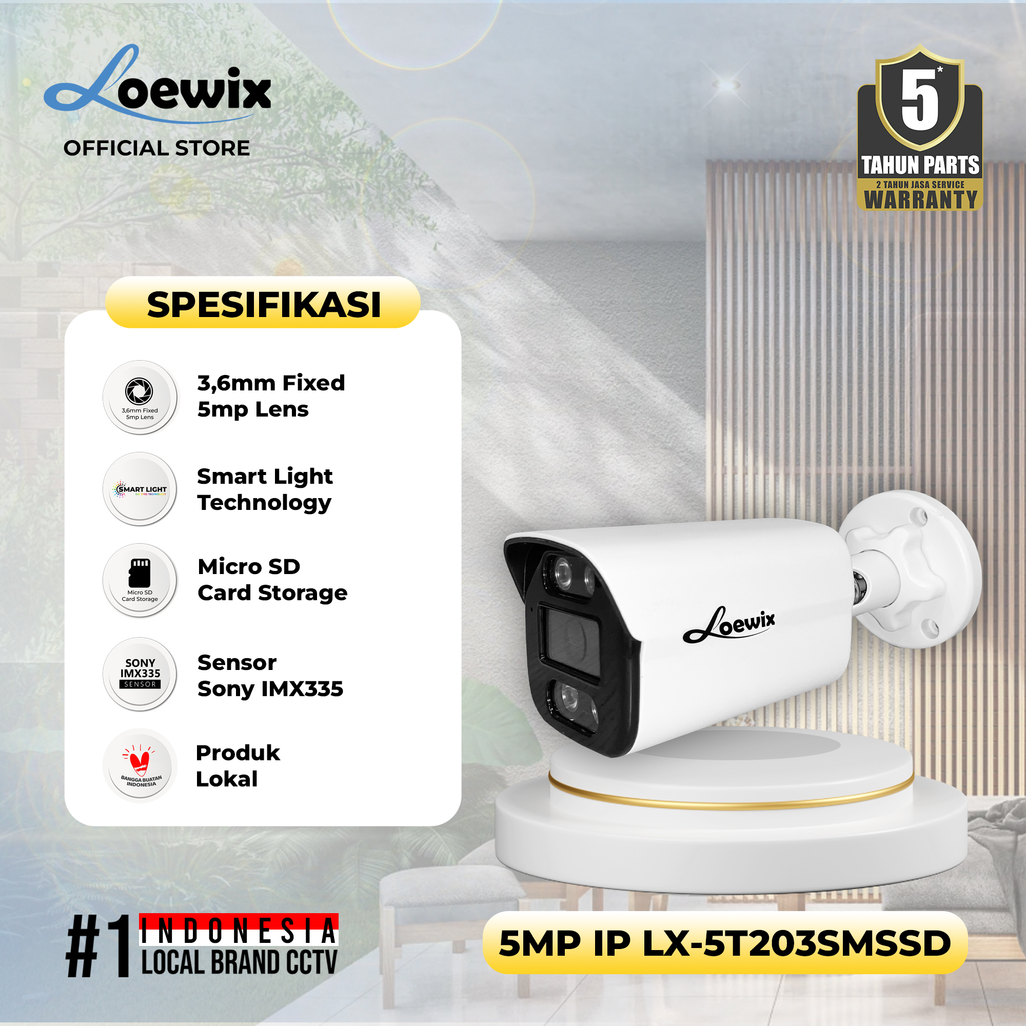 LOEWIX #LX-5T203SMSSD IP CAMERA OUTDOOR 5MP SMART LIGHT, MIC, SPEAKER, SDCARD
