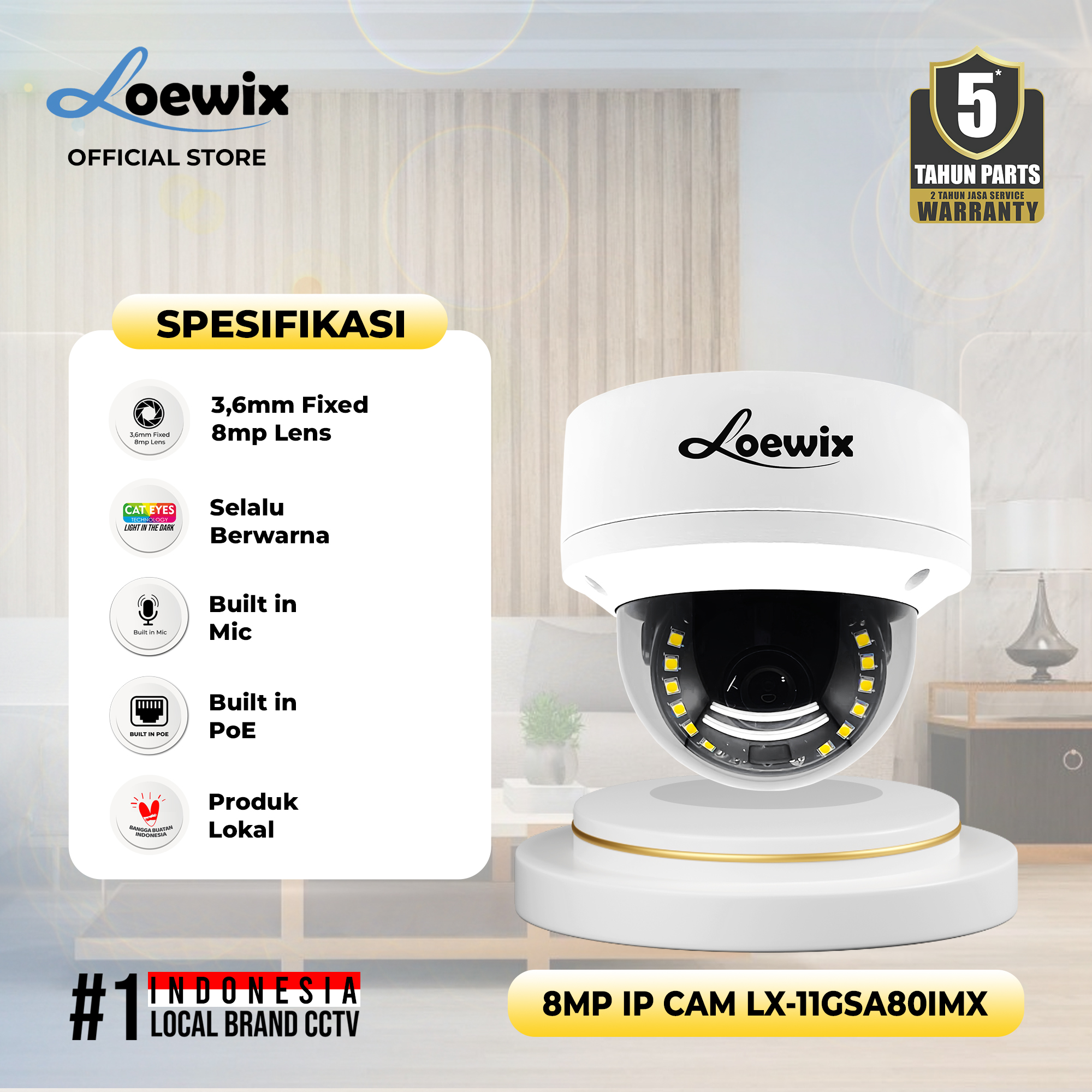 LOEWIX #LX-11GSA80IMX IP CAMERA INDOOR 8MP SONY IMX