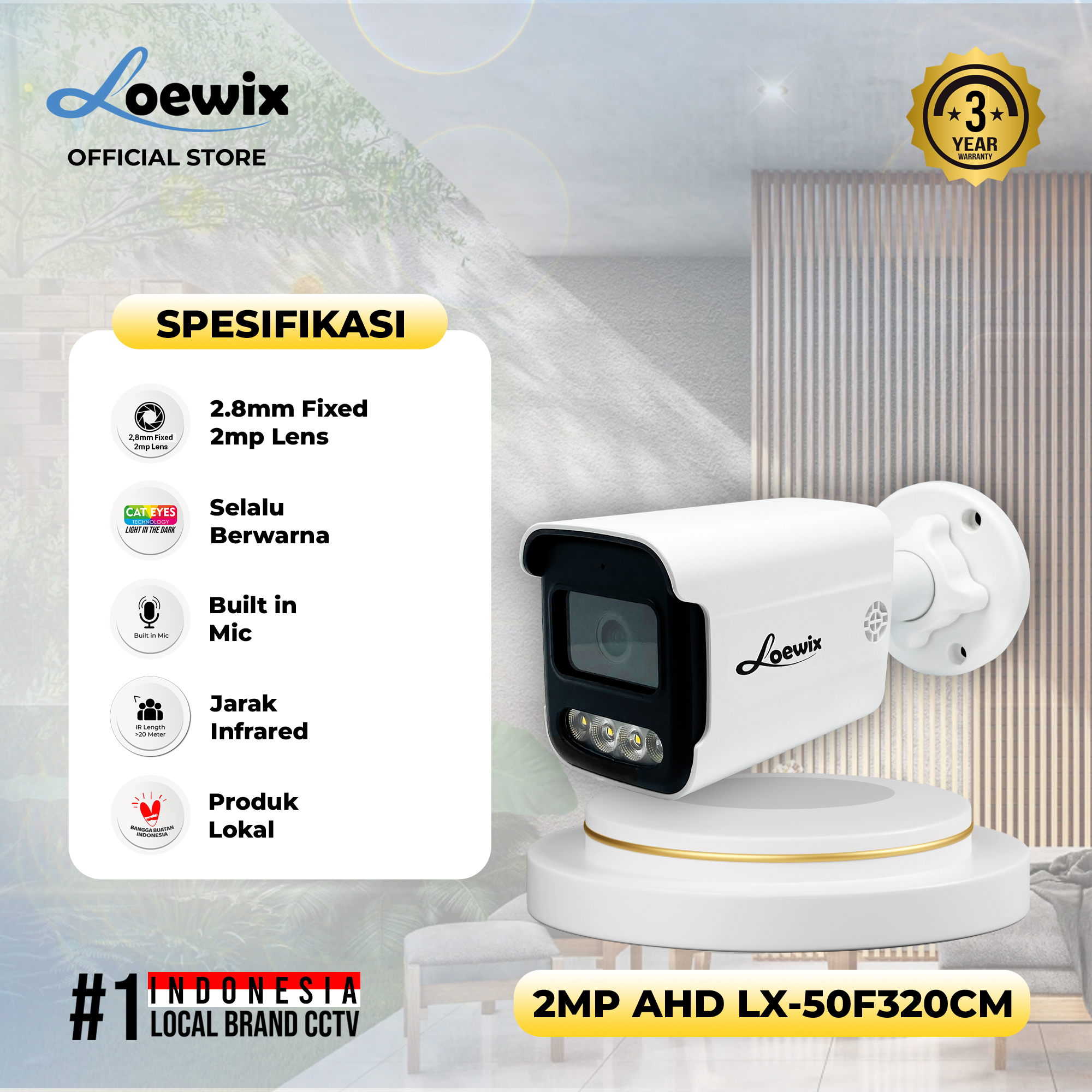 LOEWIX #LX-50F320CM AHD CAMERA OUTDOOR 2MP CATEYES AUDIO
