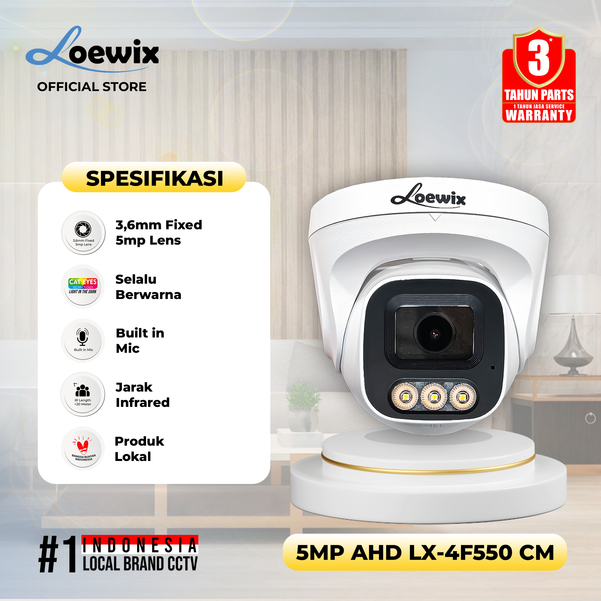LOEWIX #LX-4F550CM AHD CAMERA INDOOR 5MP 1/3" AUDIO