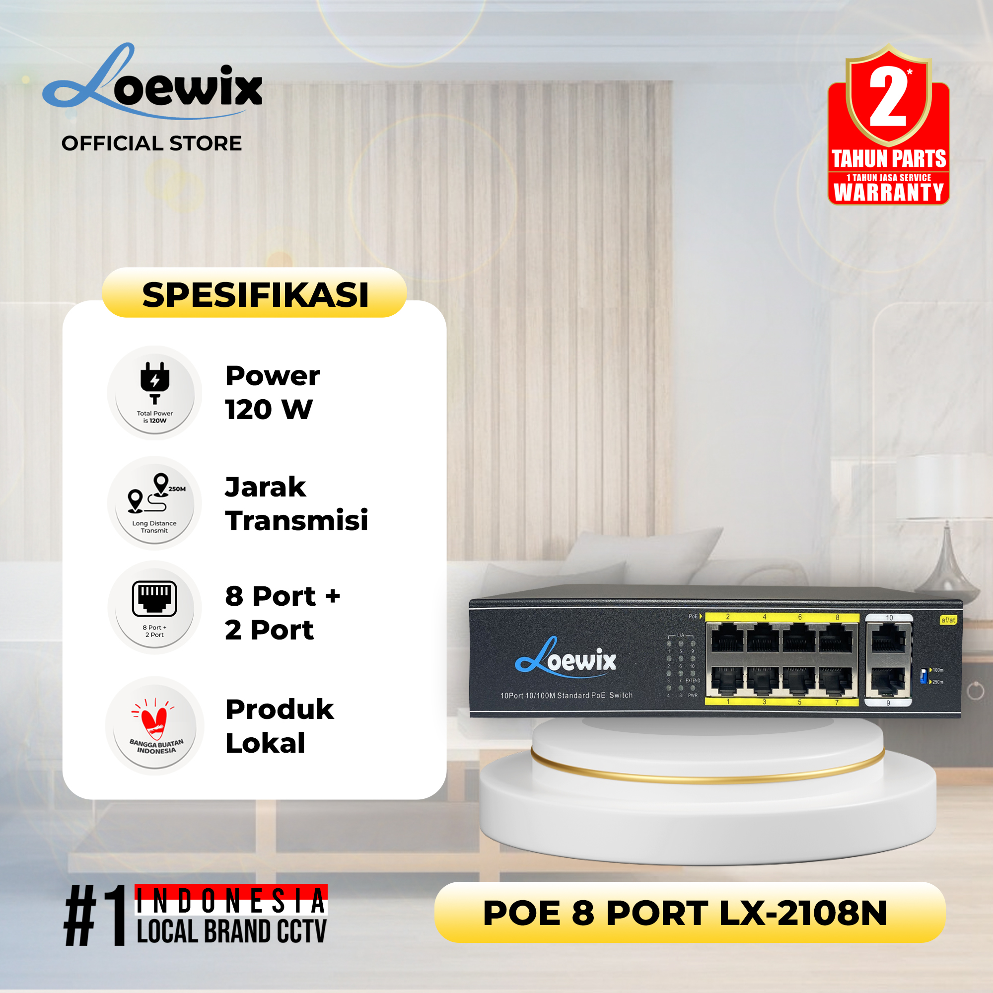 LOEWIX #LX-2108N POE SWITCH 8 PORT + 2 10/100