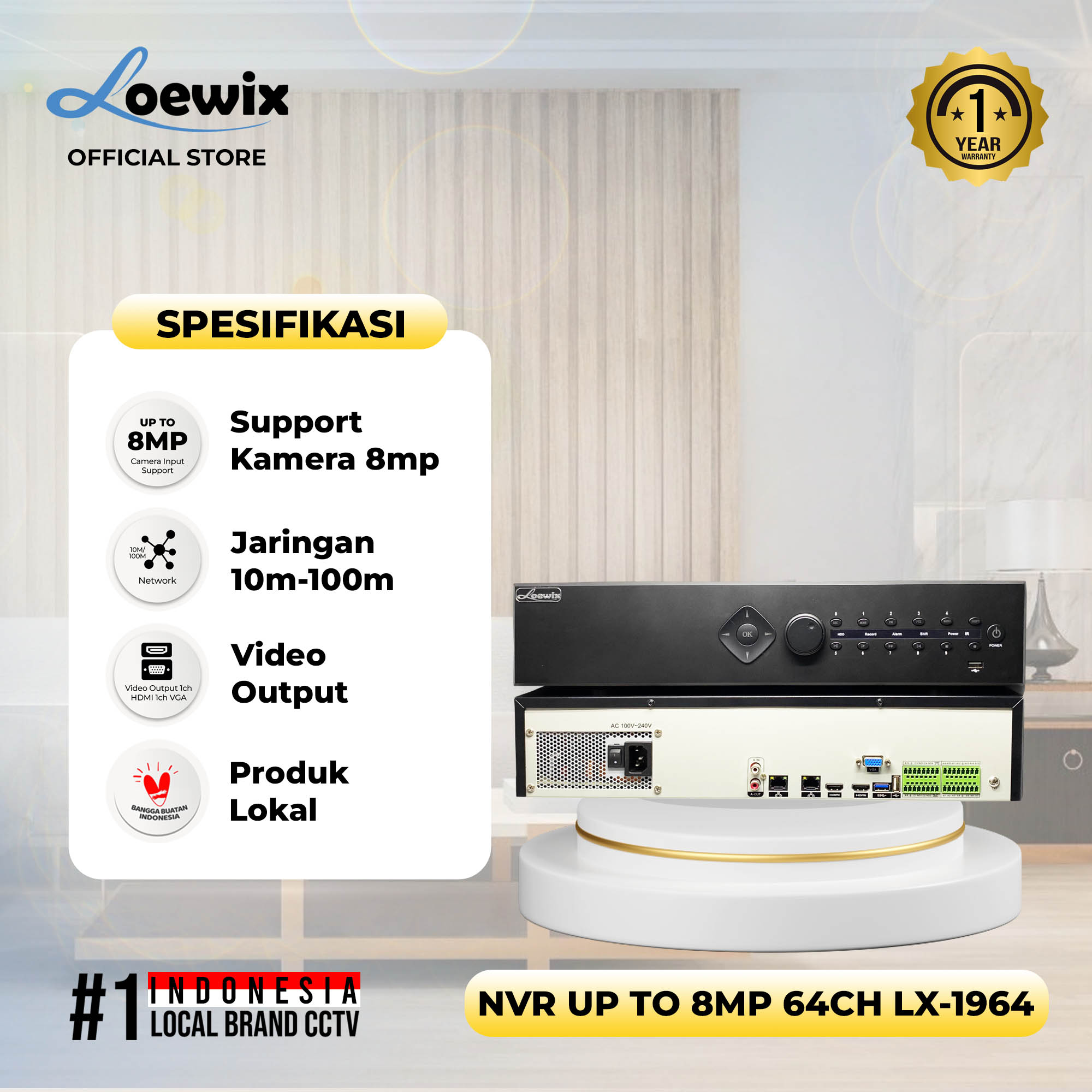 LOEWIX NVR 4K 64CH #LX-NVR1964 8HDD PSU