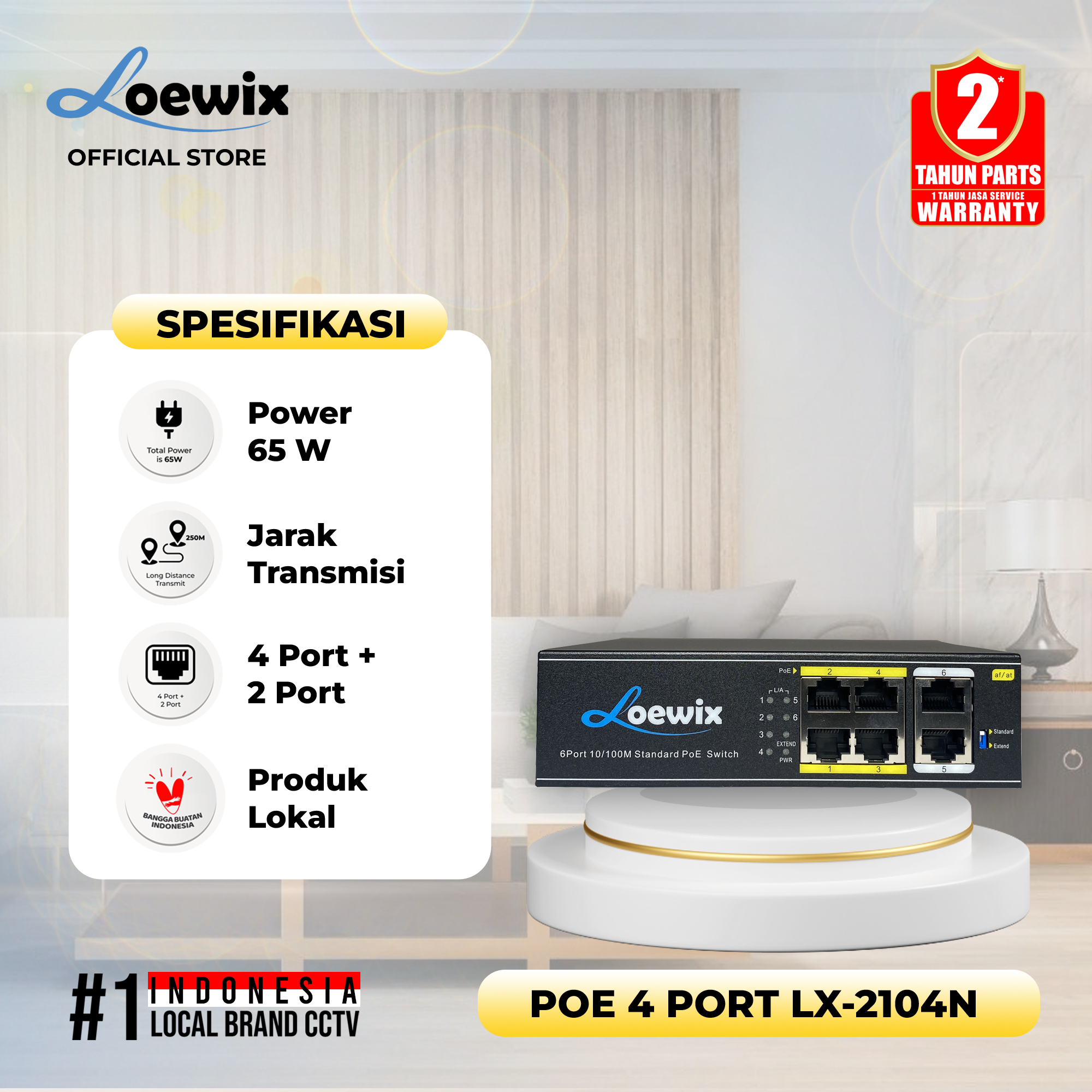 LOEWIX #LX-2104N POE SWITCH 4 PORT + 2 10/100