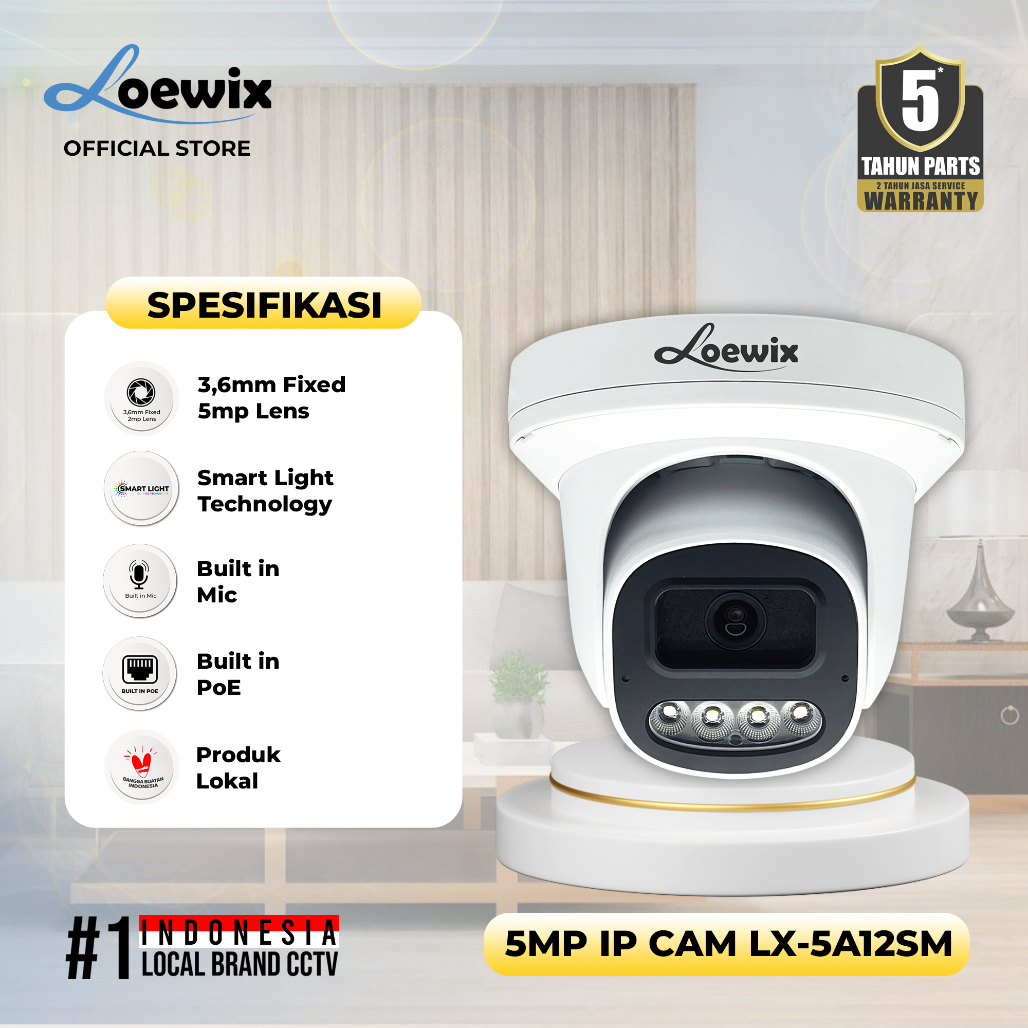 LOEWIX #LX-5A12SM IP CAMERA INDOOR 5MP SMART LIGHT, MIC