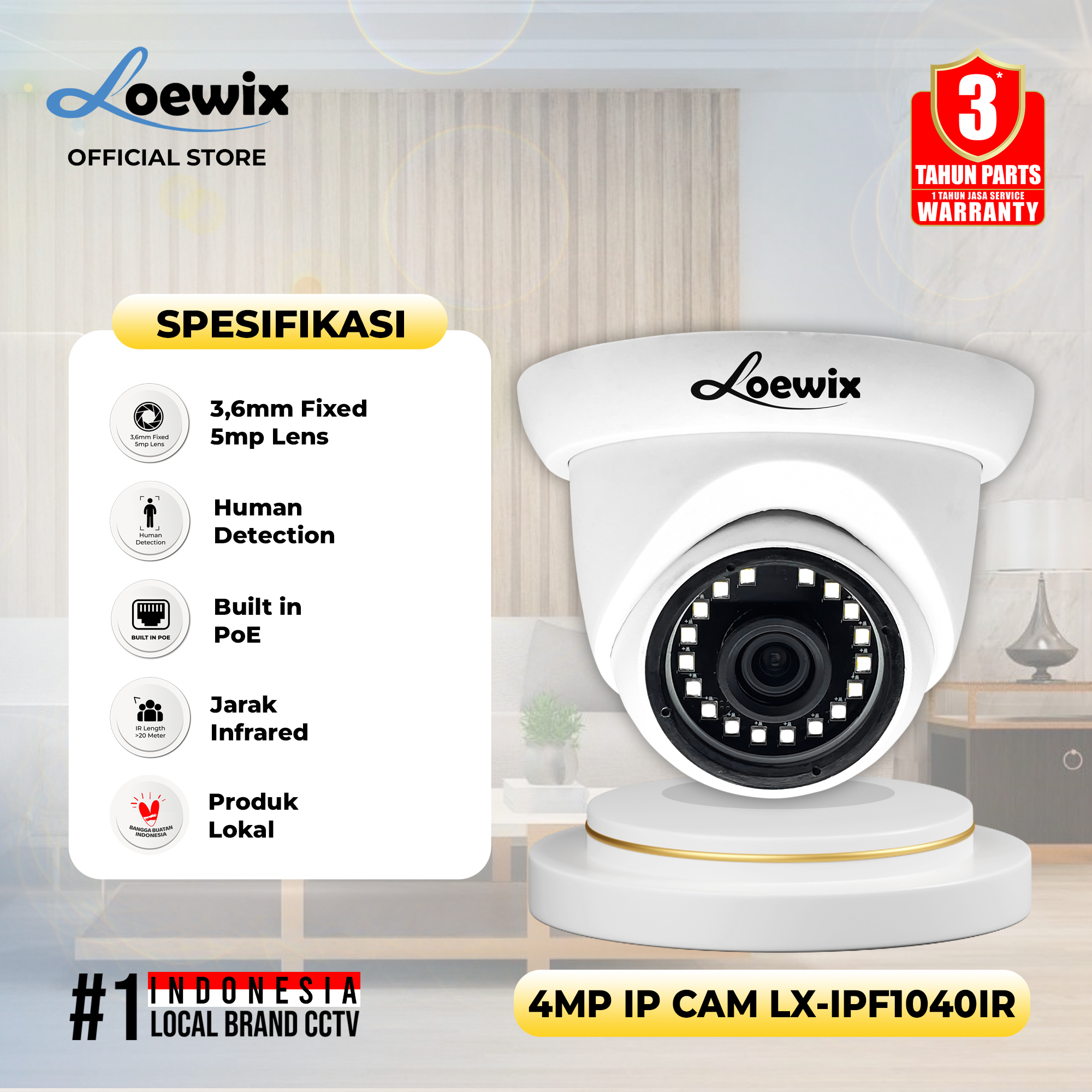 LOEWIX #LX-IPF1040IR IP CAMERA INDOOR 4MP
