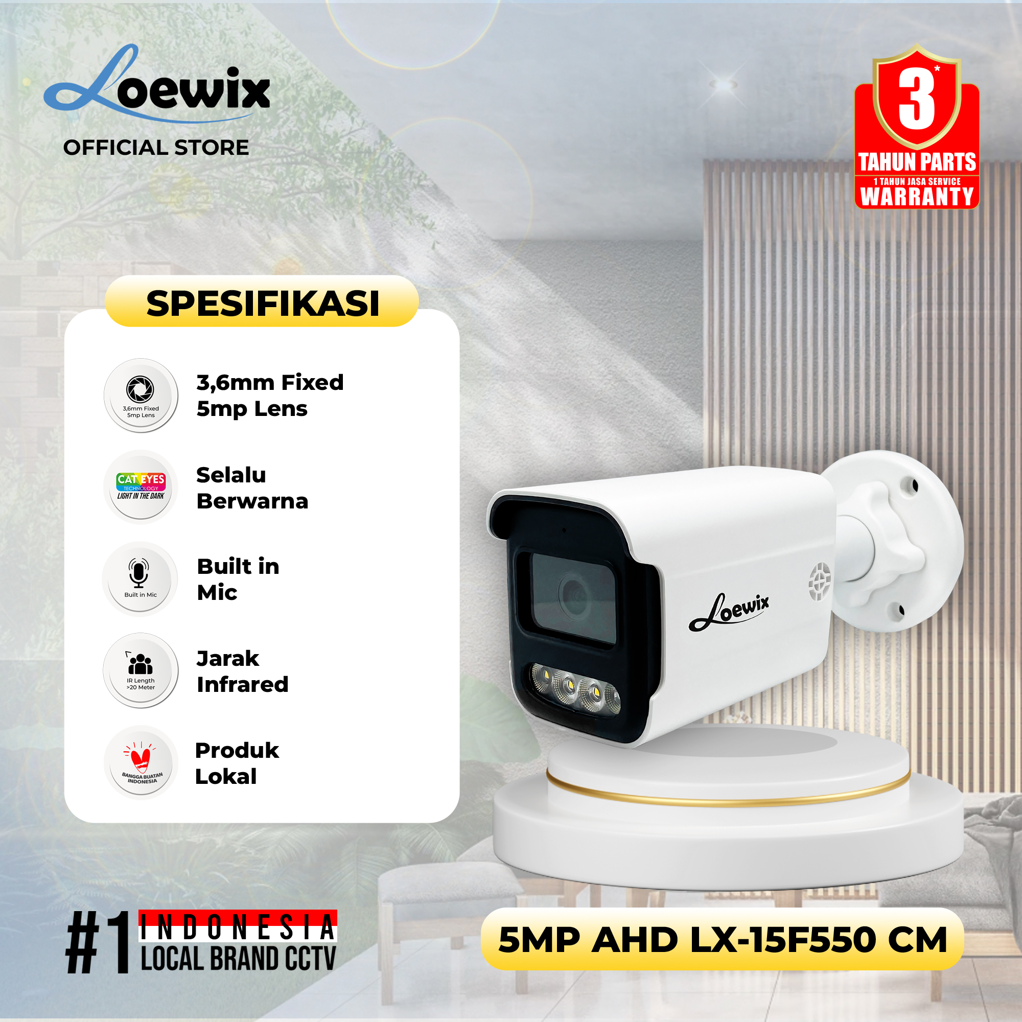 LOEWIX #LX-15F550CM AHD CAMERA OUTDOOR 5MP 1/3" AUDIO