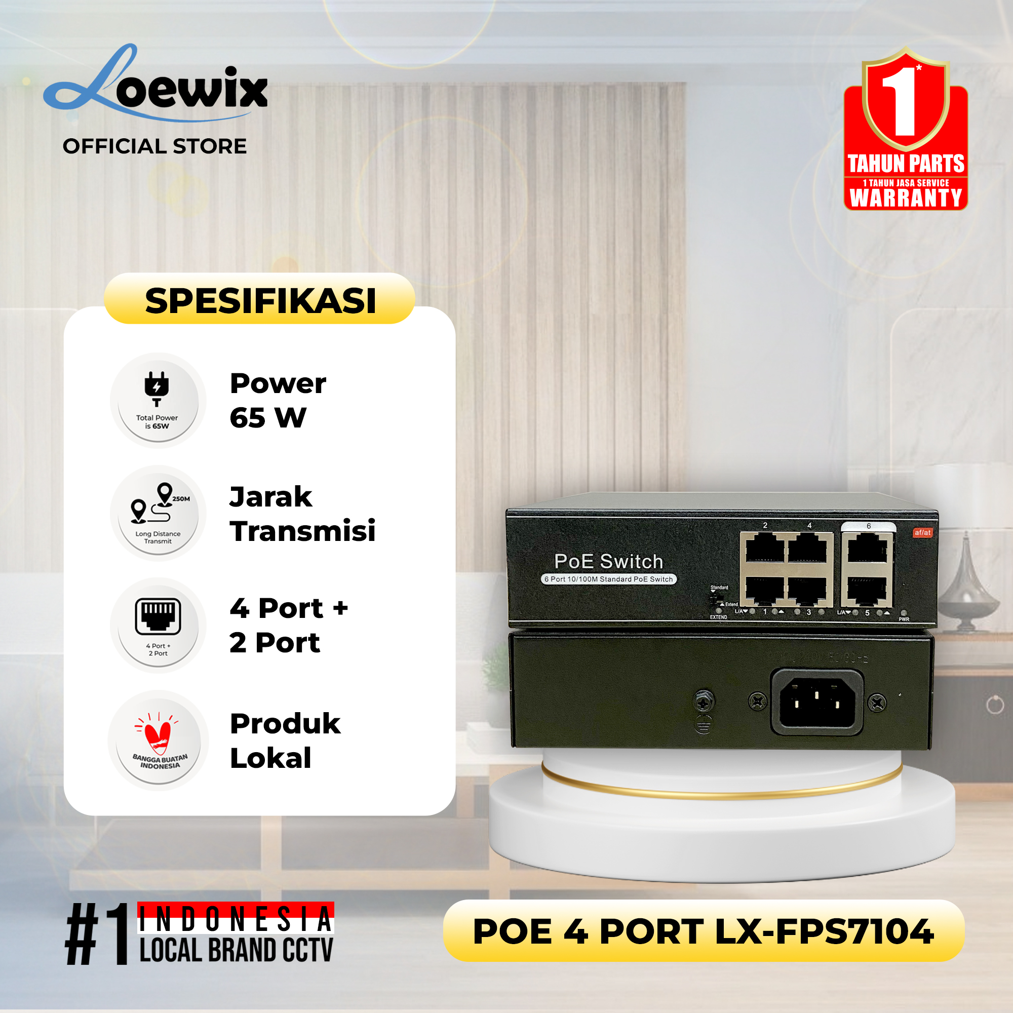 LOEWIX #LX-FPS7104 POE SWITCH 4 PORT + 2 10/100